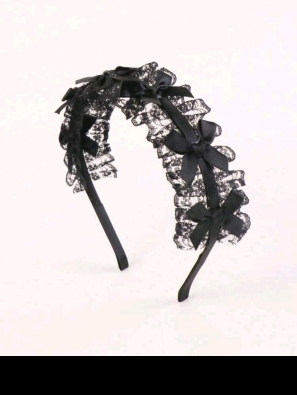 Black Lace Ruffle Headband with Satin Bows